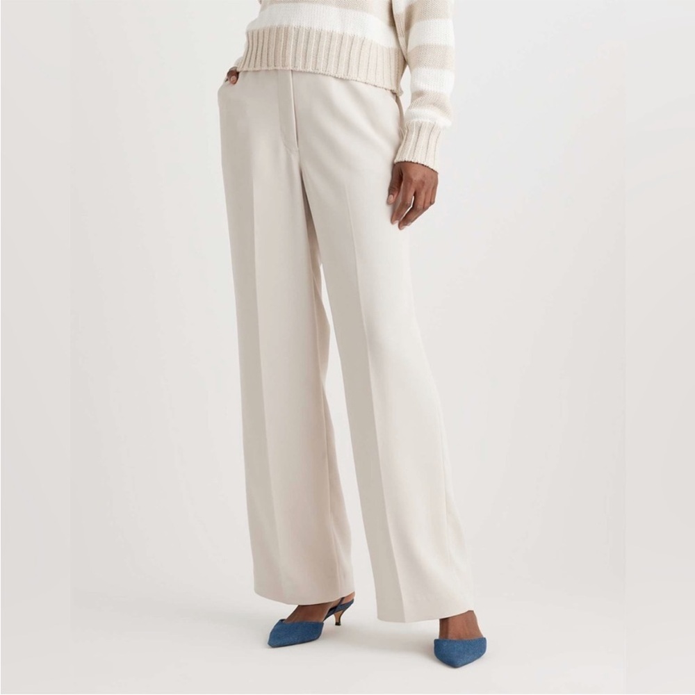 Quince Stretch Crepe Classic Trouser Pants Textured‎ Sand Cream Women Sz 14